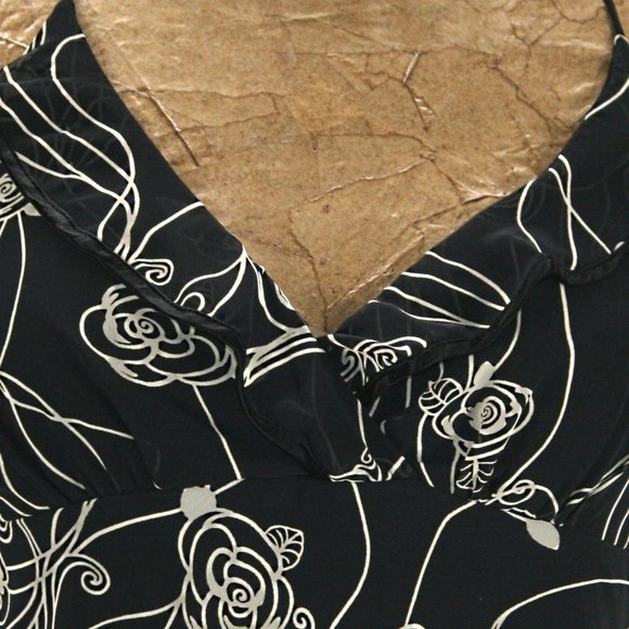 Vintage Y2K RAMPAGE Dress Black Beige Floral Ruffle Cocktail Party Dress Size 3 - Picture 7 of 9
